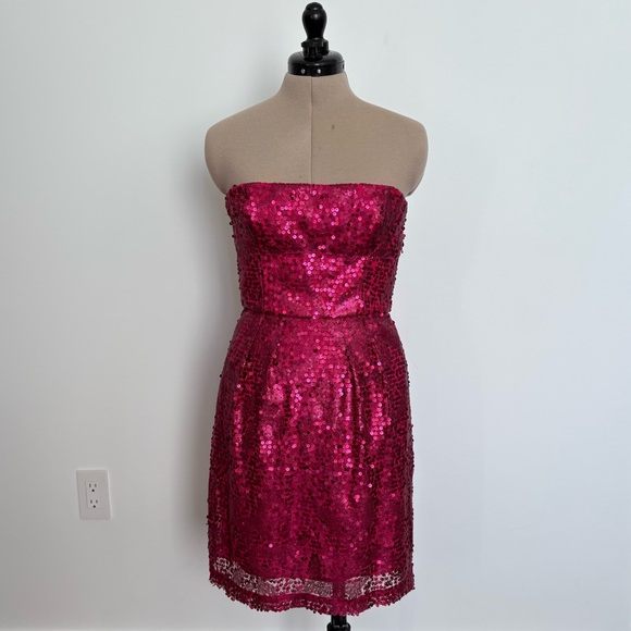 BCBGMaxazria Womens Dress Size 6 Pink Carole Azalea Sequin Strapless Cocktail - Picture 1 of 14